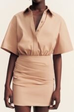 CAMPBELL SHIRT FITTED MINI DRESS - CLAY - Image 6