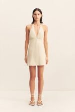 KASBAH HALTER NECK MINI DRESS - OYSTER