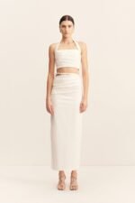 LANI DRAPED MIDI SKIRT - WHITE - Image 3