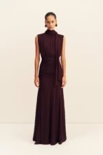 AMINA SCARF NECK MAXI DRESS - WINE TASTING
