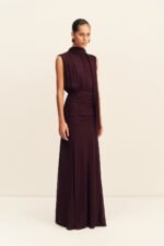 AMINA SCARF NECK MAXI DRESS - WINE TASTING - Image 3