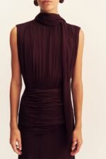 AMINA SCARF NECK MAXI DRESS - WINE TASTING - Image 6