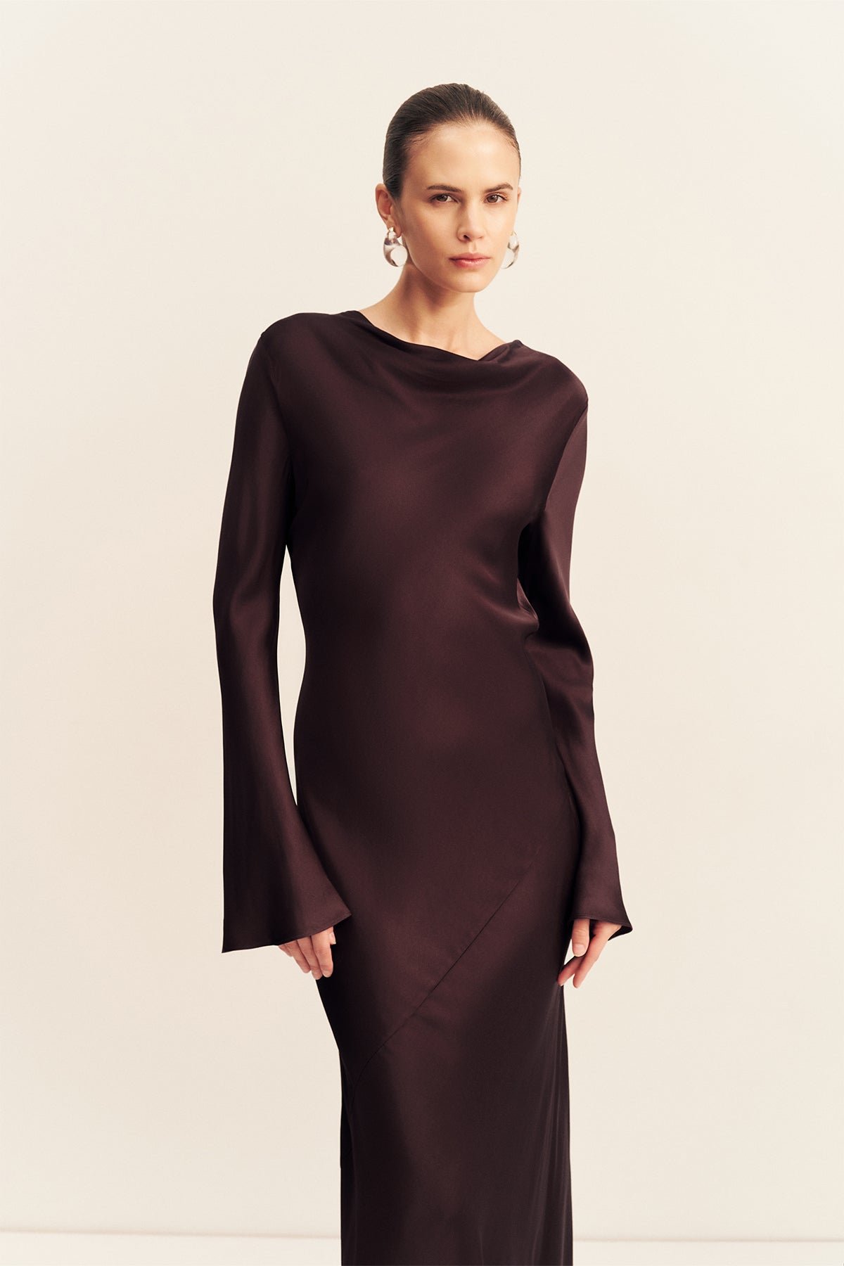 AGNES LONG SLEEVE MAXI DRESS WITH BELT - ESPRESSO - Image 7