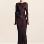 AGNES LONG SLEEVE MAXI DRESS WITH BELT - ESPRESSO