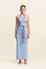 CAMPBELL HALTER PLUNGED MAXI DRESS - AZURINE