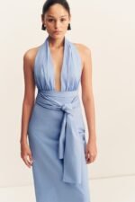 CAMPBELL HALTER PLUNGED MAXI DRESS - AZURINE - Image 2