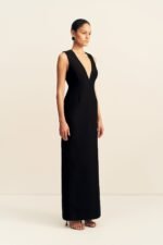 OTIS PLUNGED FITTED MAXI DRESS - BLACK - Image 2