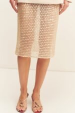 EVERLY SEQUIN MIDI SKIRT WITH DETACHABLE LINING - MACADAMIA - Image 6