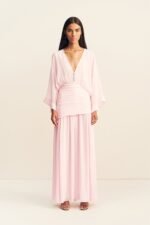 AMINA FLARED SLEEVE PLUNGED MAXI DRESS - FAIRYFLOSS - Image 3