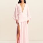 AMINA FLARED SLEEVE PLUNGED MAXI DRESS - FAIRYFLOSS