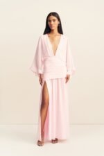 AMINA FLARED SLEEVE PLUNGED MAXI DRESS - FAIRYFLOSS