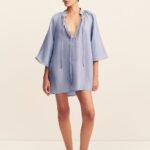 MARLOWE LINEN BLEND MINI DRESS - CHAMBRAY