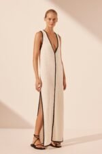 LENA PLUNGED MAXI DRESS - IVORY/BLACK - Image 2