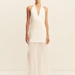 BIANCA HALTER PLUNGED MAXI DRESS - IVORY
