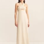 GIGI RUCHED HALTER MIDI DRESS - ECRU