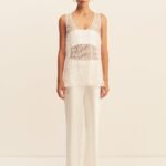TALITHA SHEER FRINGE SCOOP NECK TOP - IVORY
