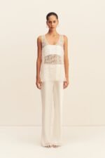 TALITHA SHEER FRINGE SCOOP NECK TOP - IVORY
