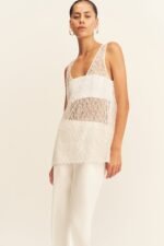 TALITHA SHEER FRINGE SCOOP NECK TOP - IVORY - Image 6