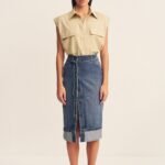 BOYD SPLIT FRONT PENCIL MIDI SKIRT - VINTAGE BLUE