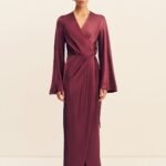 LA LUNE LONG SLEEVE WRAP MAXI DRESS - SHIRAZ