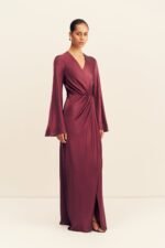 LA LUNE LONG SLEEVE WRAP MAXI DRESS - SHIRAZ - Image 3