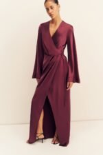 LA LUNE LONG SLEEVE WRAP MAXI DRESS - SHIRAZ - Image 6