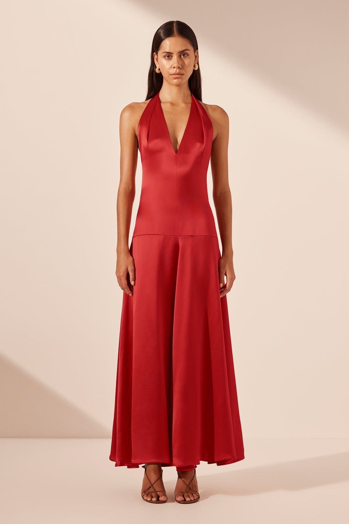 82_1245204_Moraya_Dropped_Waist_Maxi_Dress_CHILLI-062-F_R SAVANNA HALTER OPEN BACK MAXI DRESS - CHILLI - Image 1