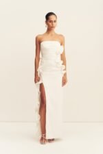 CAMPBELL RUFFLE SIDE SPLIT MAXI DRESS - IVORY