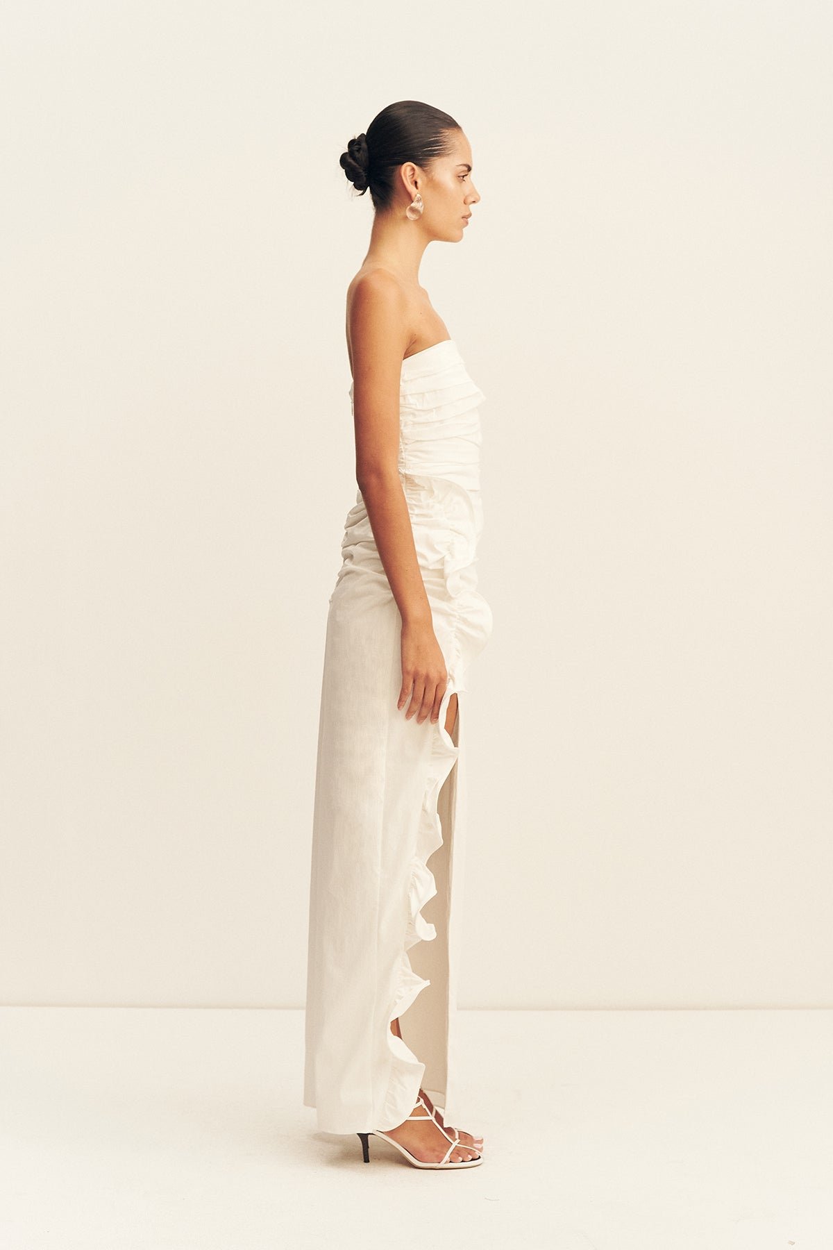 CAMPBELL RUFFLE SIDE SPLIT MAXI DRESS - IVORY - Image 5