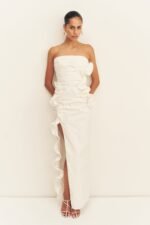 CAMPBELL RUFFLE SIDE SPLIT MAXI DRESS - IVORY - Image 3
