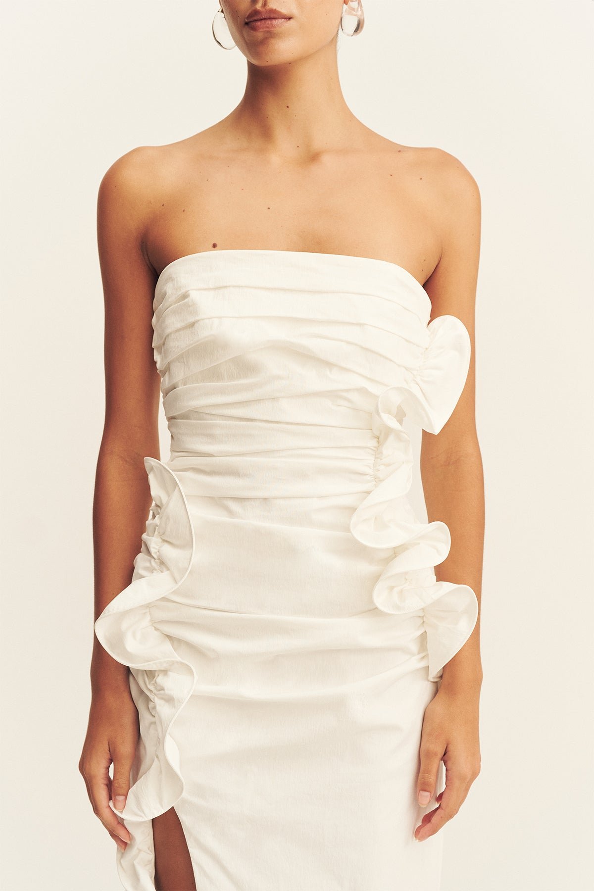 CAMPBELL RUFFLE SIDE SPLIT MAXI DRESS - IVORY - Image 7