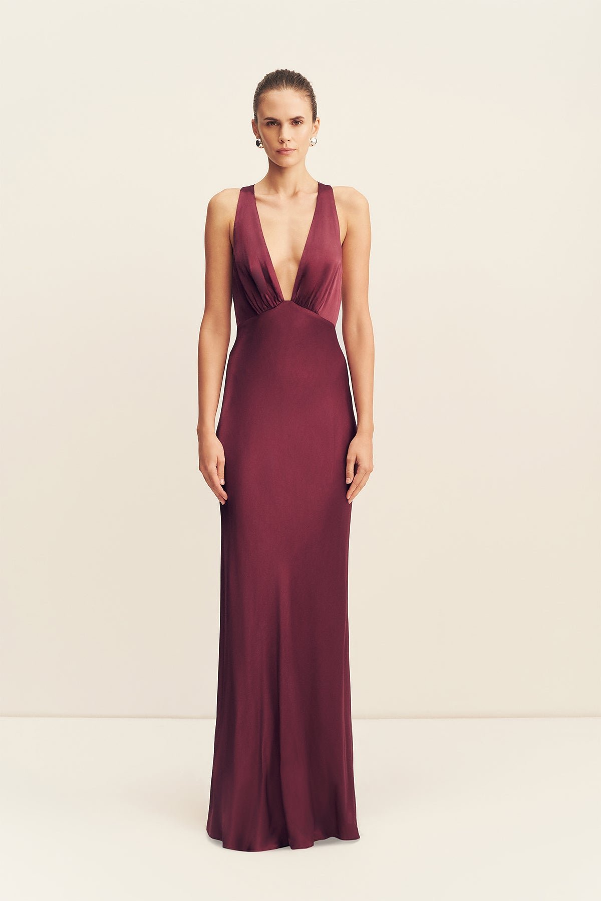 83_6242460_Lalune_La_Lune_Plunged_Cross_Back_Maxi_Dress_Shiraz_1R LA LUNE PLUNGED CROSS BACK MAXI DRESS - SHIRAZ - Image 1
