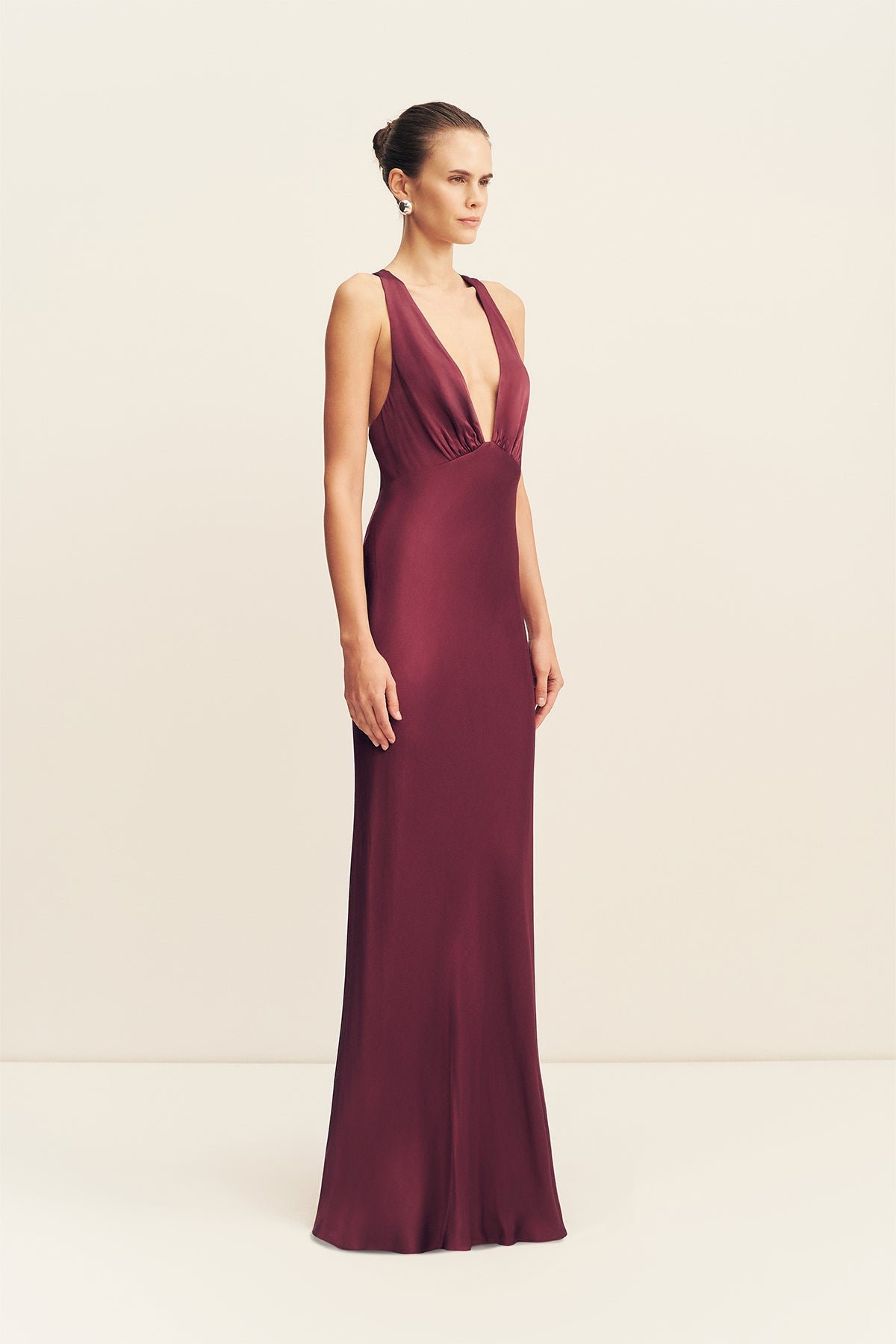 LA LUNE PLUNGED CROSS BACK MAXI DRESS - SHIRAZ - Image 3
