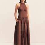 CAMPBELL HALTER NECK MIDI DRESS - ESPRESSO