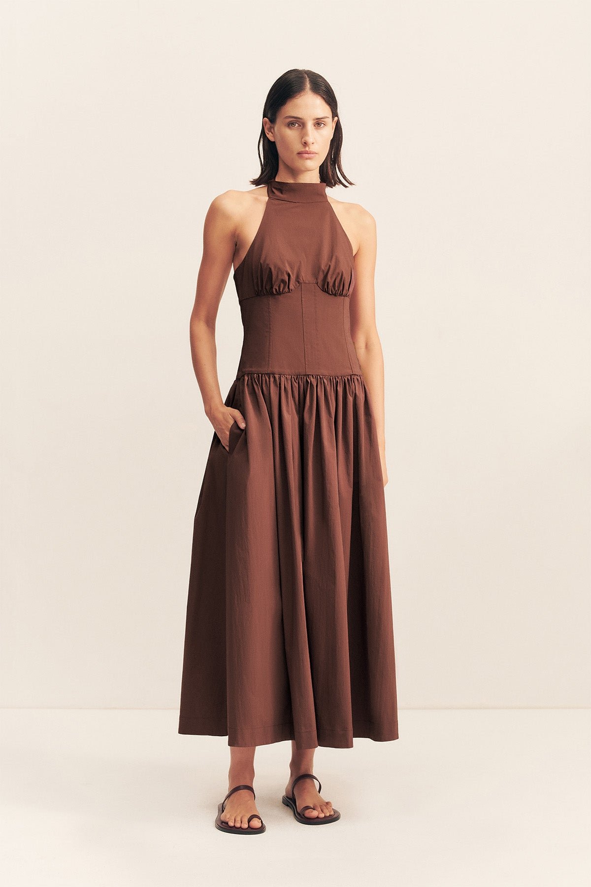 87_Campbell_halter_neck_Midi_Dress_Redwood_1255130_2R CAMPBELL HALTER NECK MIDI DRESS - ESPRESSO - Image 1