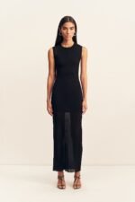 ROHE SHEER KNIT CAP SLEEVE MIDI DRESS - BLACK