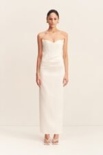 OAKLEY STRAPLESS DRAPED MAXI DRESS - IVORY