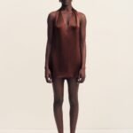 SAVANNA HALTER NECK MINI DRESS - COFFEE