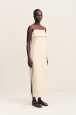 BILLIE SQUARE NECK MIDI DRESS - ECRU - Image 3