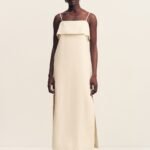 BILLIE SQUARE NECK MIDI DRESS - ECRU