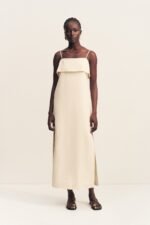 BILLIE SQUARE NECK MIDI DRESS - ECRU