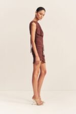 BLAIR PANELLED GATHERED MINI DRESS - COCOA - Image 4