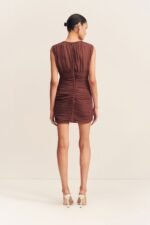 BLAIR PANELLED GATHERED MINI DRESS - COCOA - Image 5