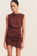 BLAIR PANELLED GATHERED MINI DRESS - COCOA - Image 2