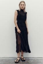 CLEMENCE HIGH NECK MIDI DRESS - BLACK - Image 6