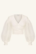 LA LUNE LIA SILK ORGANZA WRAP BLOUSE - IVORY - Image 12