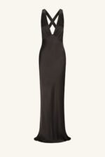 LA LUNE PLUNGED CROSS BACK MAXI DRESS - BLACK - Image 7