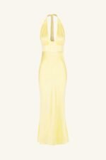 LA LUNE PLUNGED HALTER MIDI DRESS - LEMON - Image 8