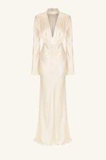 LA LUNE PLUNGED LONG SLEEVE MAXI DRESS - CREAM - Image 7
