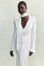 LA LUNE PLUNGED LONG SLEEVE MAXI DRESS - WHITE - Image 2